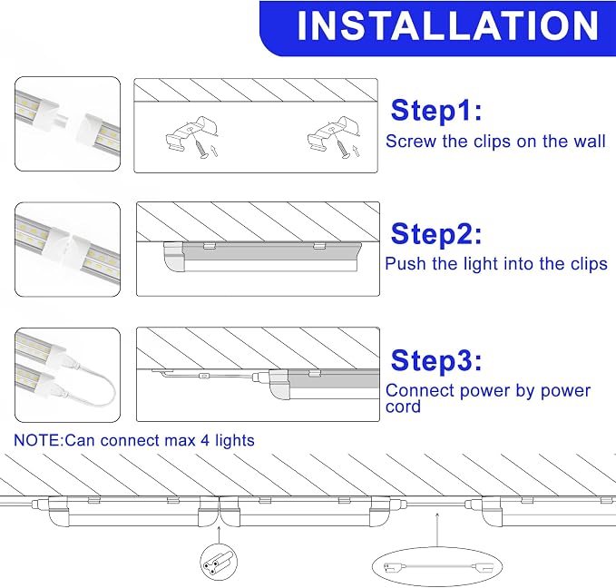 8FT LED Shop Light Fixture, 100W 15000LM 6500K, V Shape Linkable T8 Tube Lights - Image 5