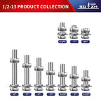 1/2-13 x 2" Hex Head Screw Bolt, Flat & Lock Washers, Fully Threaded, by SG TZH - Image 3
