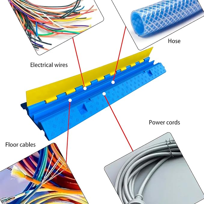 1 Pack Blue Rubber Cable Ramp Hose Cable Protector Ramp 2 Channel 22000Lbs Load - Image 7