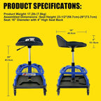 Rolling Shop Stool with Wheels, Garage Work Mechanic Stool with Backrest - Image 9
