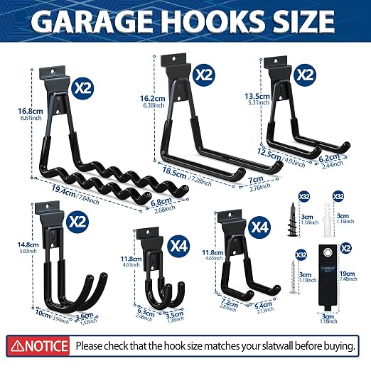 3-H Slatwall Accessories 18 Pack, Slatwall Hooks & Hangers Multi Sizes - Image 2