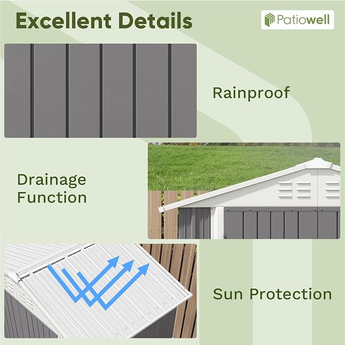 Patiowell 6x4 FT Outdoor Storage Shed, Water-Resistance Metal Outdoor Sheds - Image 5