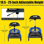 Rolling Shop Stool with Wheels, Garage Work Mechanic Stool with Backrest - Image 3