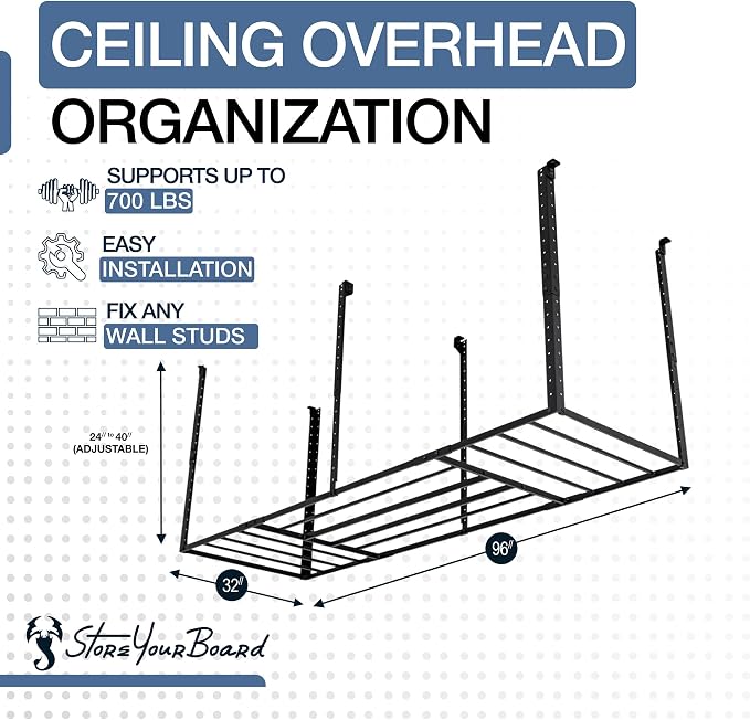 StoreYourBoard 3 x 8 ft Garage Storage Rack, Ceiling Shelf Overhead Organization - Image 4