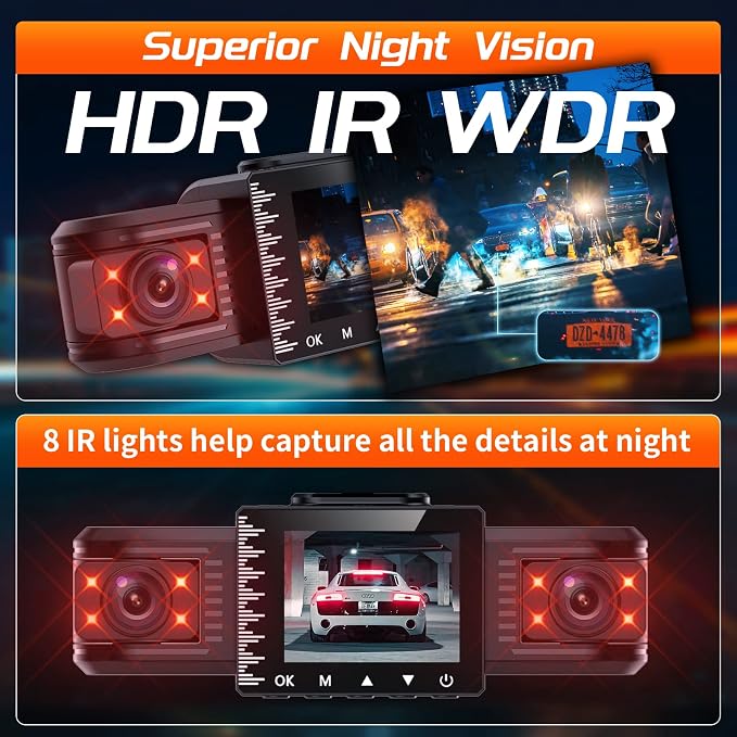 iiwey T1-pro Dash Cam Front and Rear Inside 3 Channel 1080P, Adjustable Lens - Image 4
