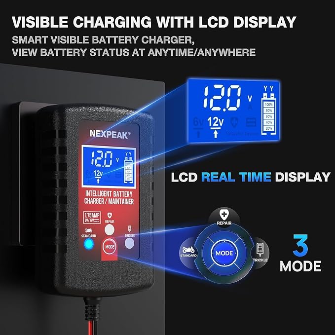 1.75-Amp Car Battery Charger, 6V and 12V Smart Fully Automatic Battery Charger - Image 2