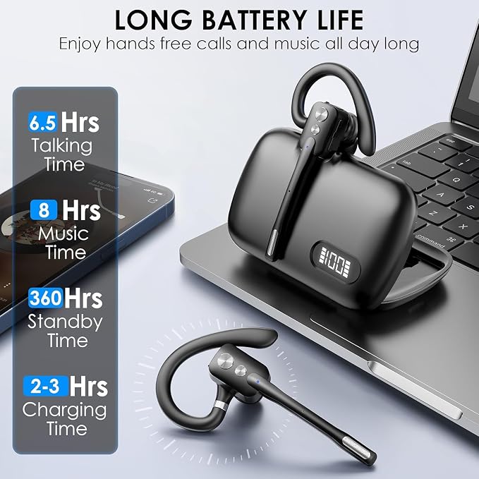 Bluetooth Headset, Wireless Bluetooth Earpiece - Image 3
