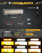 Auxbeam 12 Inch LED Light Bar, 6 Modes Strobe Amber Pod Lights Yellow Fog Light - Image 2