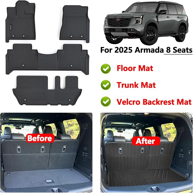 Floor Mat for 2025 Nissan Armada Only Suit for 8 Seats, TPE All Weather - Image 2