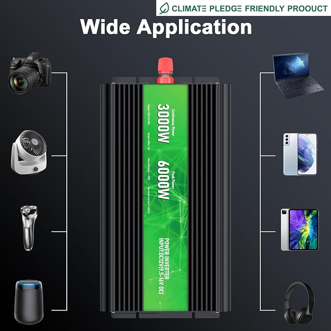 3000W Power Inverter, Peak Power 6000W 12V DC to AC 110V120V, Remote Control - Image 7