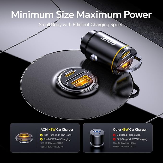 AOHI USB C Car Charger, PD 45W&QC 30W 2 Port Type-C Fast Charging Car Charger - Image 2