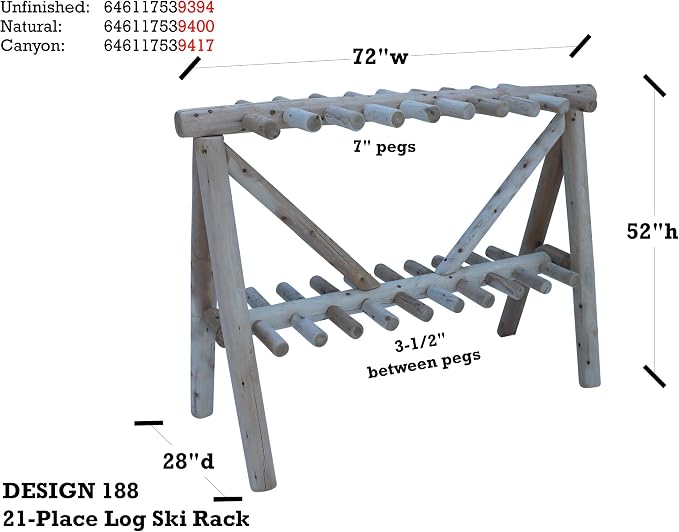 21-Place Freestanding Log Ski Rack Holder, Indoor & Outdoor Snowboard Racks - Image 3