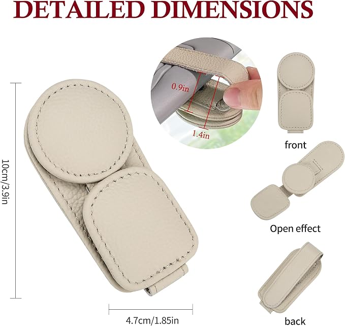 KIWEN Sunglasses Holder for Car Visor, Magnetic Leather Sunglass Eyeglass - Image 7