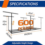 3 x 8FT Overhead Garage Storage Rack, Adjustable Ceiling Storage Racks - Image 2