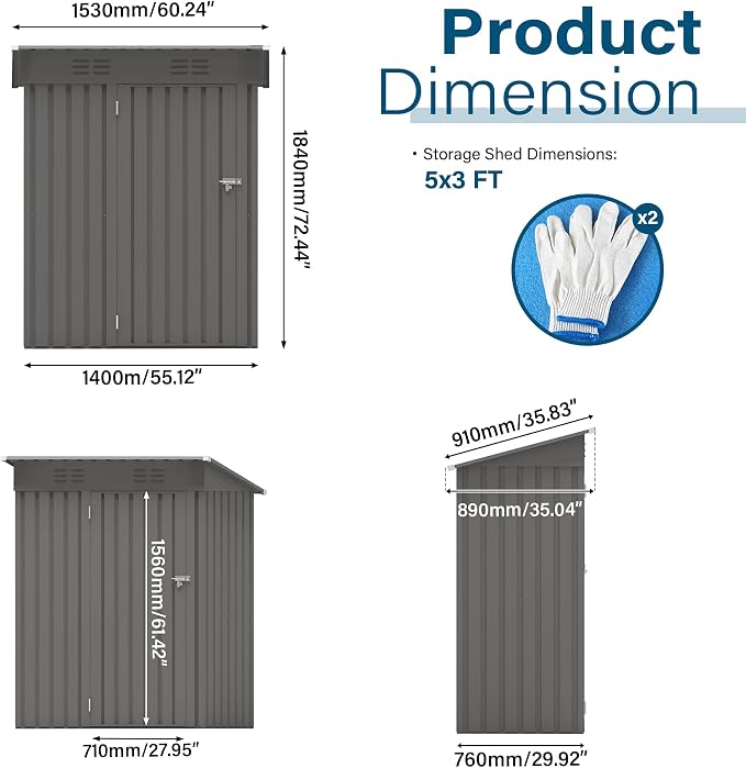 IKERY 5X3 FT Metal Outdoor Storage Shed, Tool Shed - Image 7