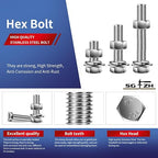 1/2-13 x 3/4" Hex Head Screw Bolt, Flat & Lock Washers, Fully Threaded - Image 4