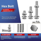 3/8-16 x 1-1/2" Hex Head Screw Bolt, Flat & Lock Washers, Fully Threaded - Image 4