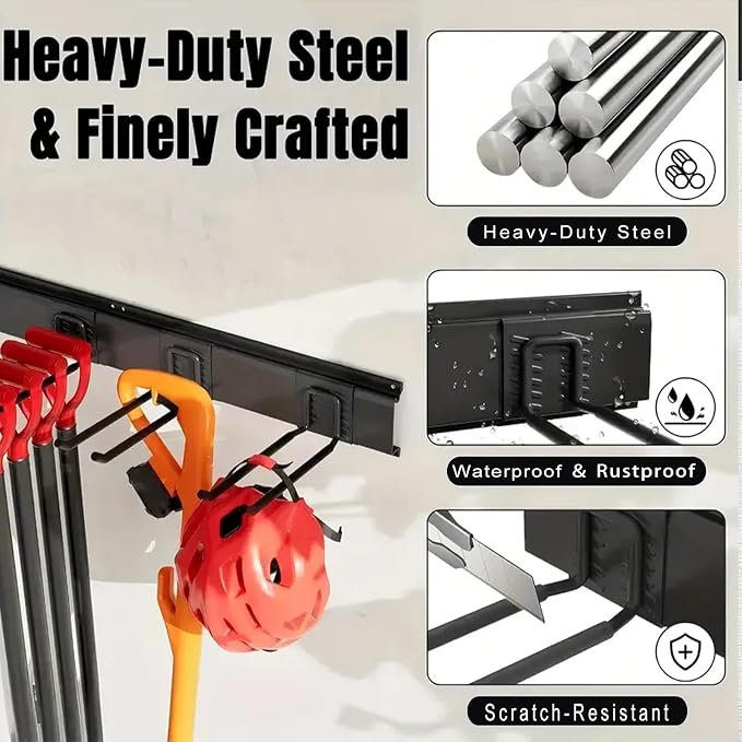 64'' Garage Tool Organizer Wall Mount, Garage Hooks Heavy Duty, Shovel Holder - Image 4