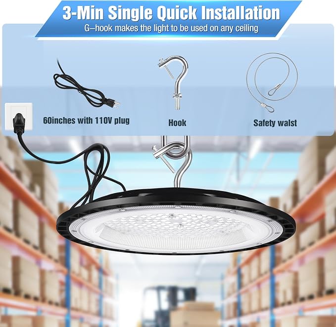 4 Pack 300W UFO Led High Bay Light Fixture, 5000K Daylight Commercial Shop Bay - Image 2
