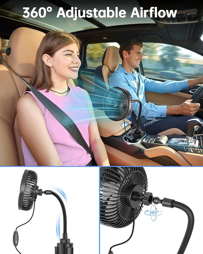 12V Car fan, 3-Speed Portable Vehicle Fan - Image 5