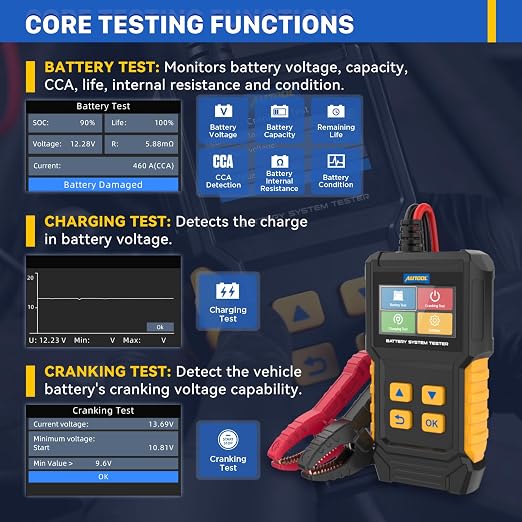 AUTOOL Car Battery Tester 12V 24V Battery Load Tester 30-2000 CCA Automotive - Image 2