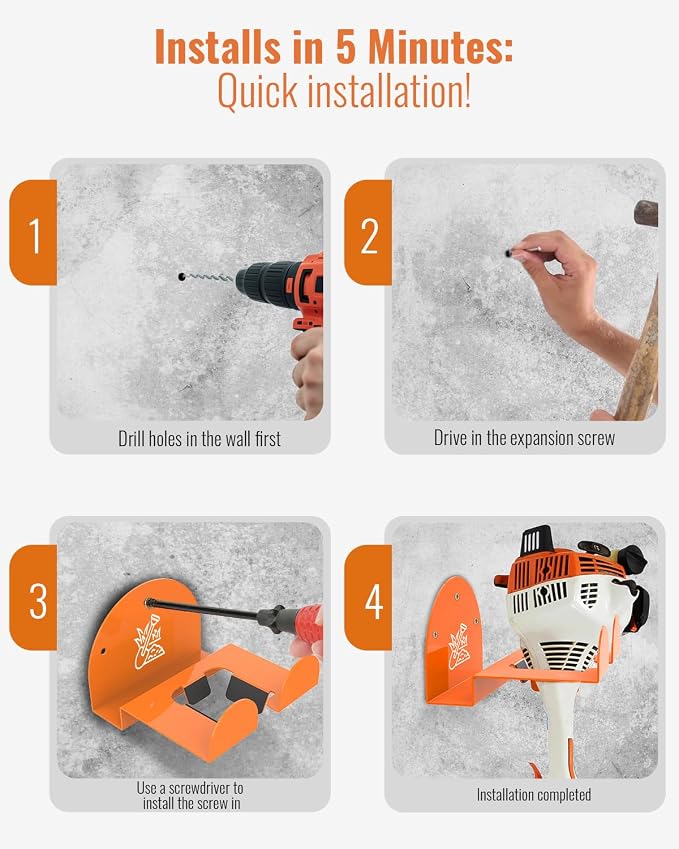 Weedeater Rack & Garden Tool Hanger - 180LB Heavy-Duty Alloy Steel Wall Mount - Image 6