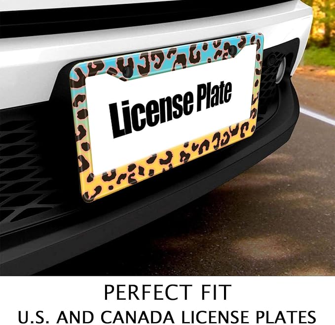 Blue Yellow Leopard License Plate Frame, Cheetah Leopar Print Car Accessories - Image 3
