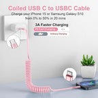 USB C to C Cable 3FT for Car, Coiled USB C Fast Charging Cable for iPhone 16 - Image 2