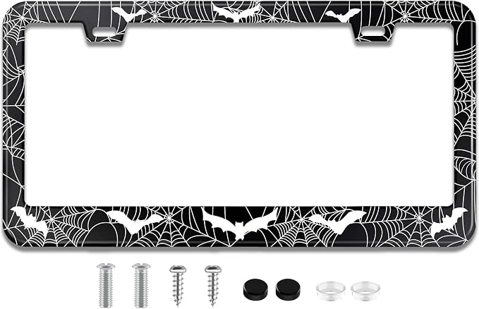 License Plate Frame for Bats and Spider Webs Stainless Steel License Plate by TXWWXT