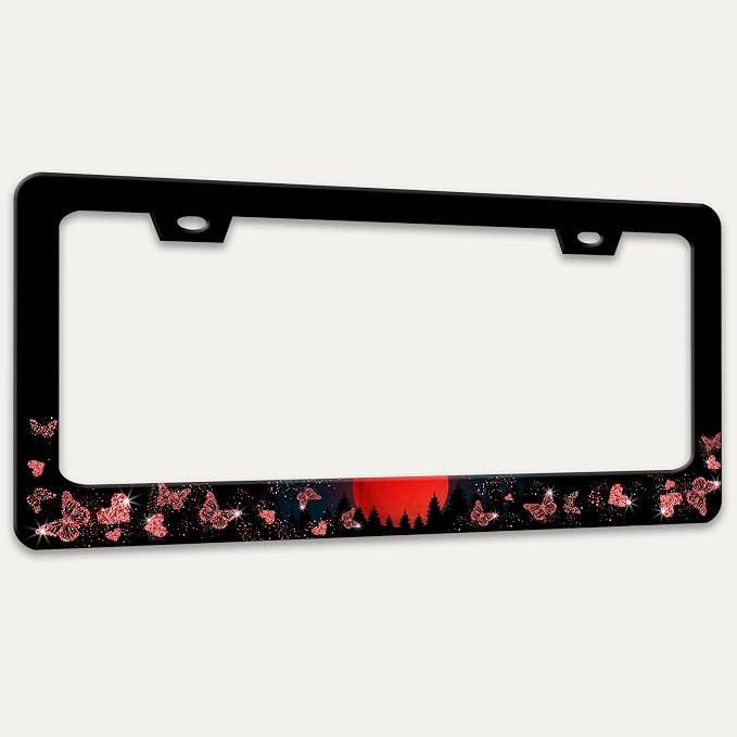 Red Moon Butterfly License Plate Frame Night Forest License Plate Holders Funny - Image 7
