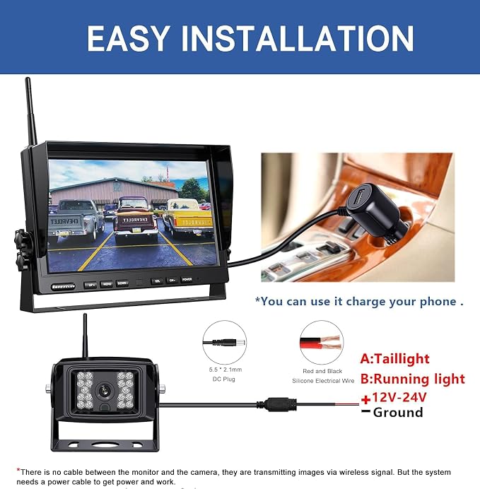 10'' 1080P Wireless Backup Camera System, 10 Inch DVR Quad Split Monitor - Image 6