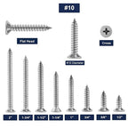 #10 x 1-1/4" Wood Screw 100Pcs 18-8 Stainless Steel Screws Flat Head Phillips - Image 3