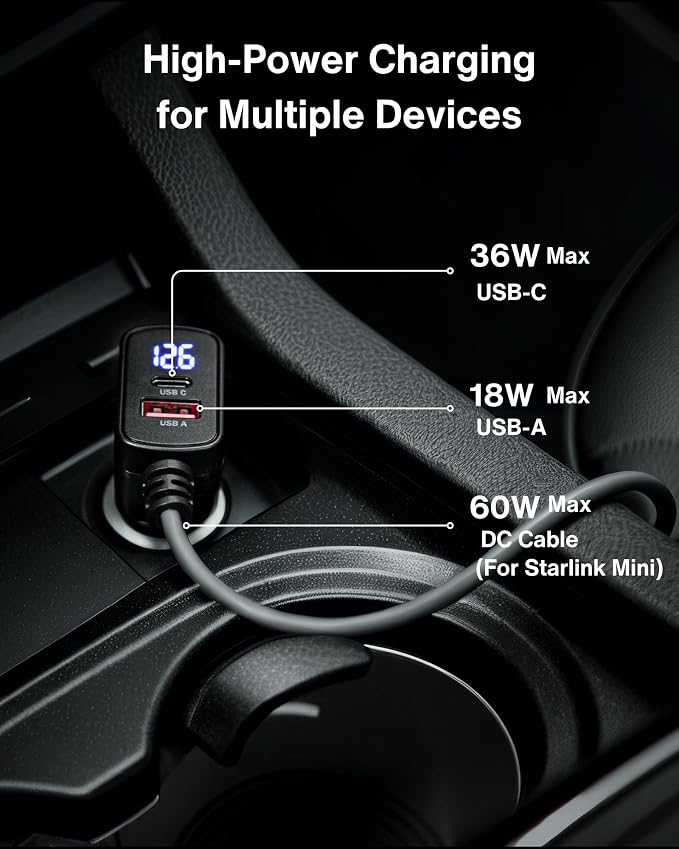Car Charger Cable for Starlink Mini 10FT - Image 2