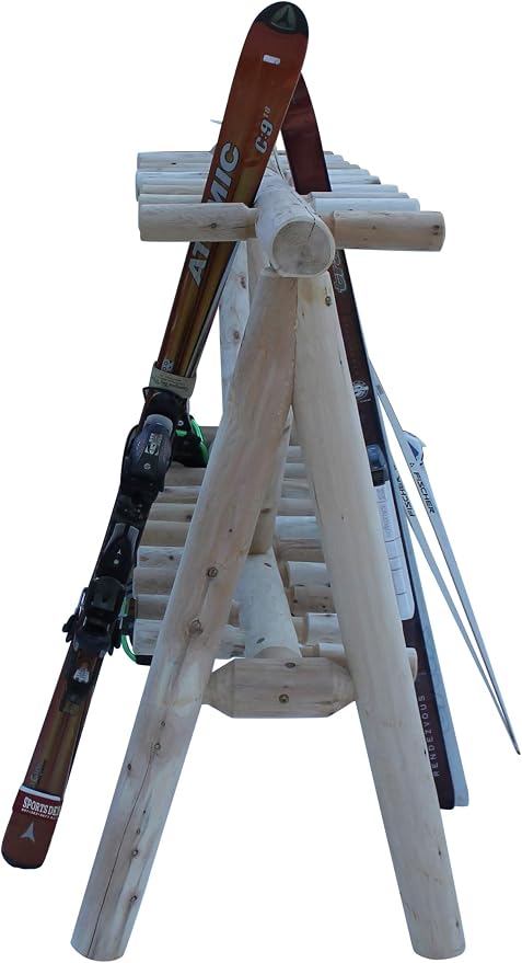 21-Place Freestanding Log Ski Rack Holder, Indoor & Outdoor Snowboard Racks - Image 5