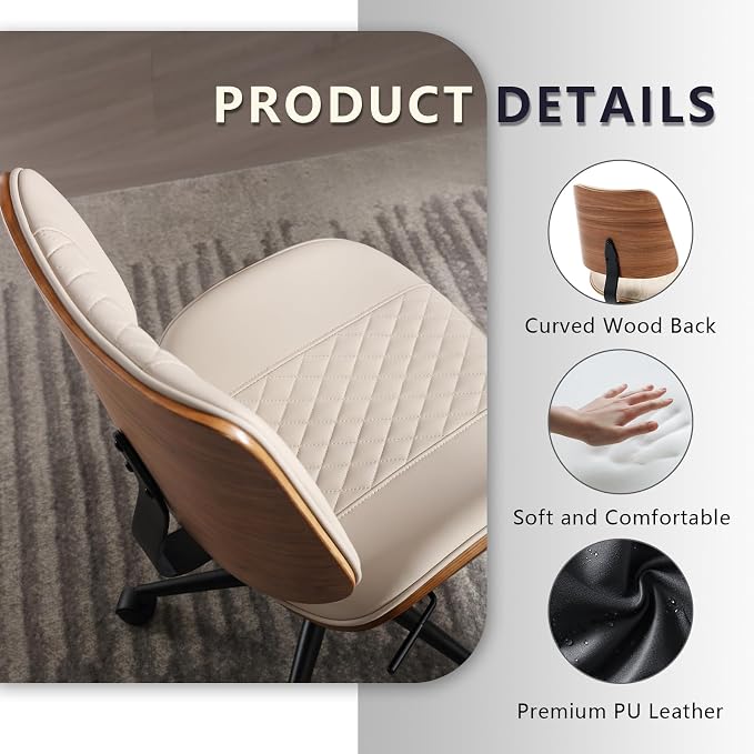 Home Office Chair No Arms with Wheels, Adjustable Height Small Desk Chair - Image 6