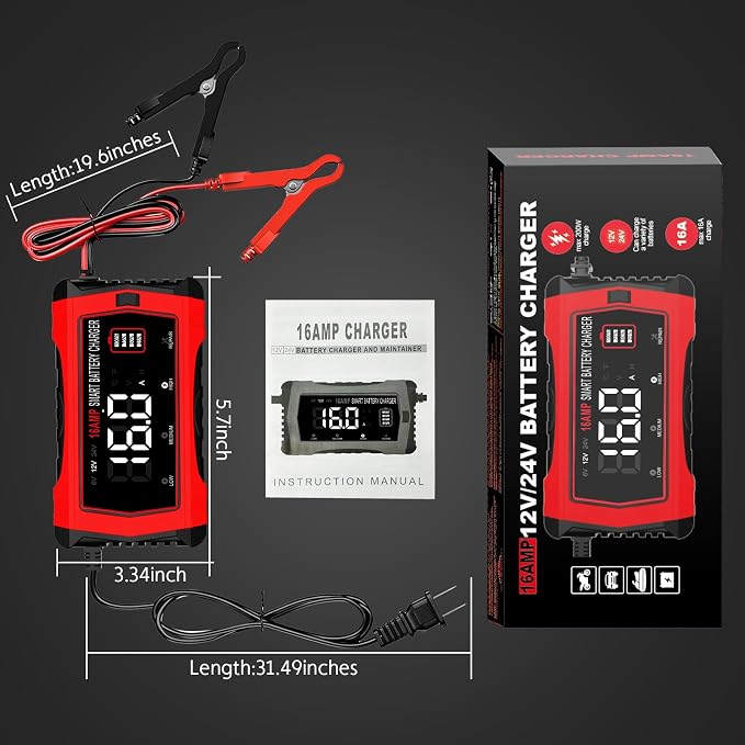 16 Amp Battery Charger, Car Battery Charger 6V 12V 24V Lithium, Battery - Image 6
