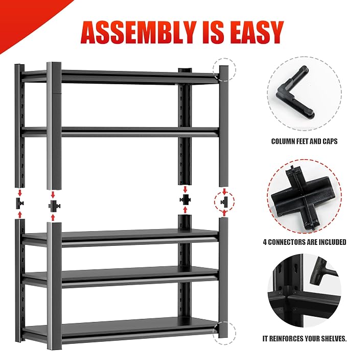 5-Tier Heavy Duty Steel Garage Shelving Unit, Adjustable Metal Utility Shelves - Image 5