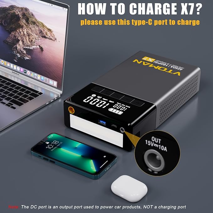 VTOMAN X7 Jump Starter with Air Compressor, 4250A Portable Car Starter with - Image 5