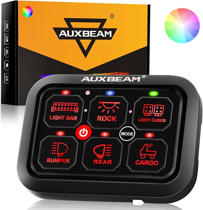 Auxbeam 6 Gang Switch Panel RA60 Toggle Momentary Pulsed RGB Dimmable Switch by Auxbeam
