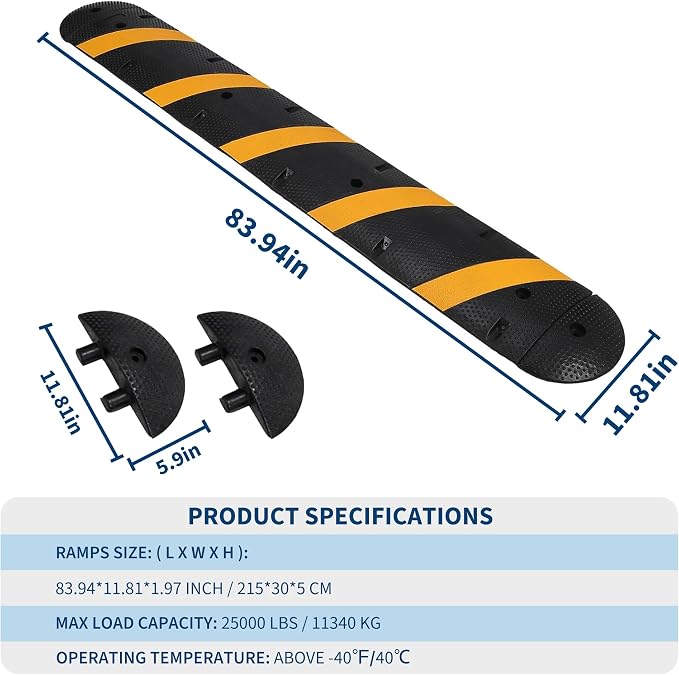 6 ft Speed Bumps Wite End for Road, Heavy-Duty 25, 000 LBS Capacity Traffic - Image 2