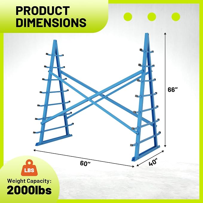 Horizontal Lumber Storage Rack, Heavy Duty 2000 LBS, 60” W x 66” H x 40” D - Image 3