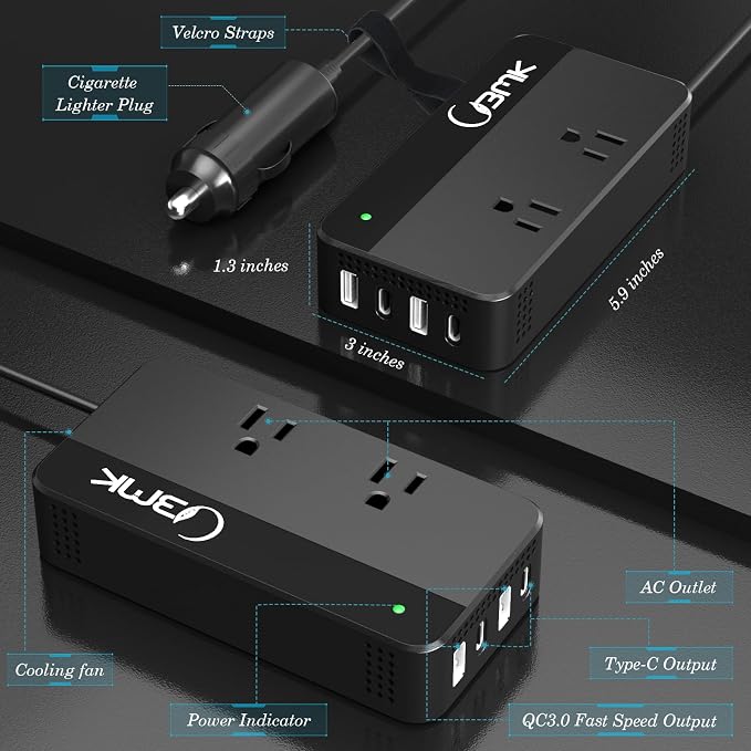 BMK 200W Car Power Inverter DC 12V to 110V AC Car Inverter 4 USB Ports Charger - Image 2