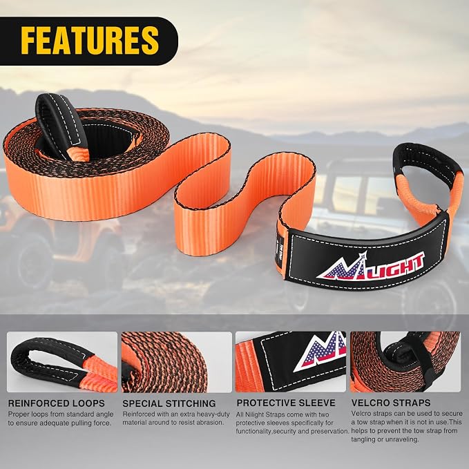 Nilight 3" x 20' Recovery Tow Strap Lab Tested 31, 500lbs Break Strength Heavy - Image 3