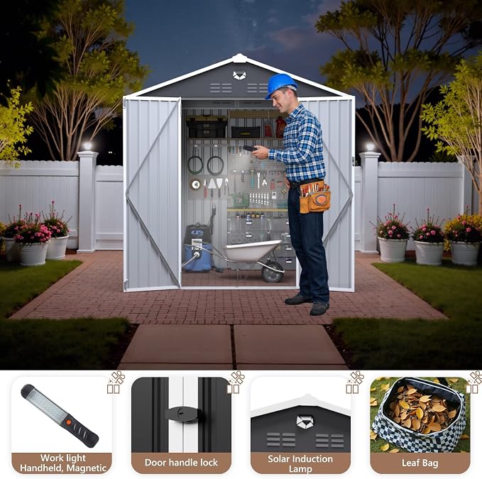 8X6 FT Outdoor Storage Shed, Metal Garden Shed - Image 2