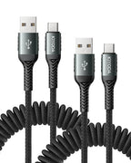 USB A to USB C Cable 3FT/6FT, Coiled USB C Cable by KIYODA