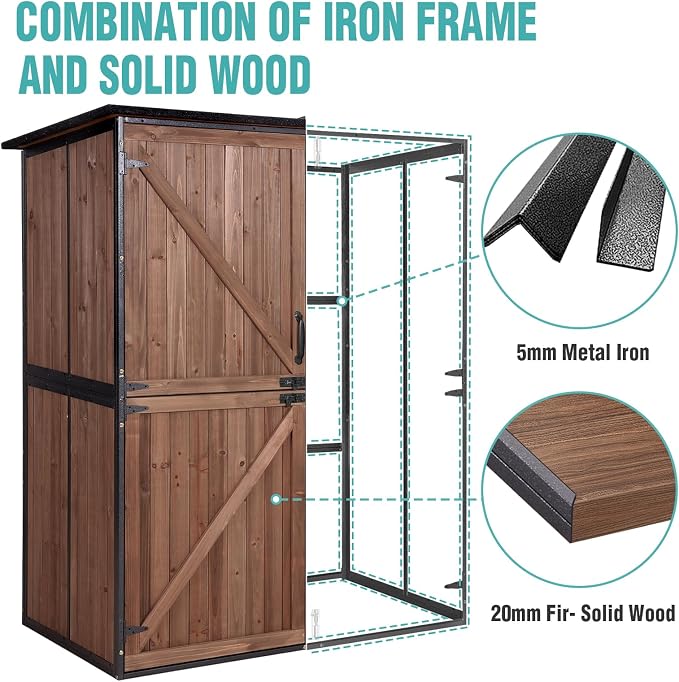 Outdoor Storage Cabinet with Adjustable Shelves, Large Metal Frame Garden Shed - Image 2