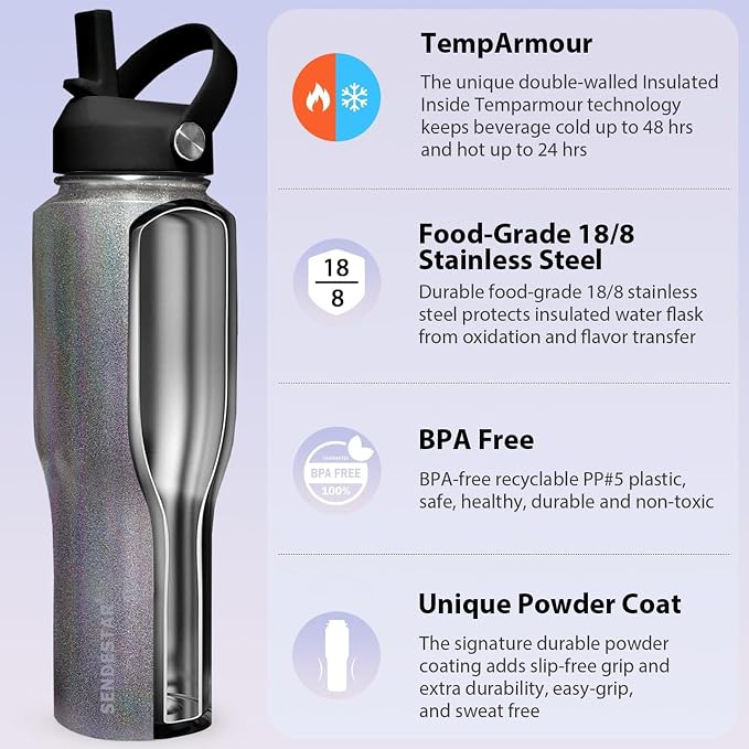 SENDESTAR 32oz Stainless Steel Water Bottle, Double Wall Vacuum Insulated Bottle - Image 3