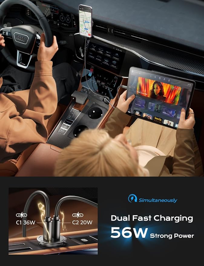 AINOPE USB C Car Charger for iPhone 15, Smallest 56W Car Charger Adapter Fast - Image 4