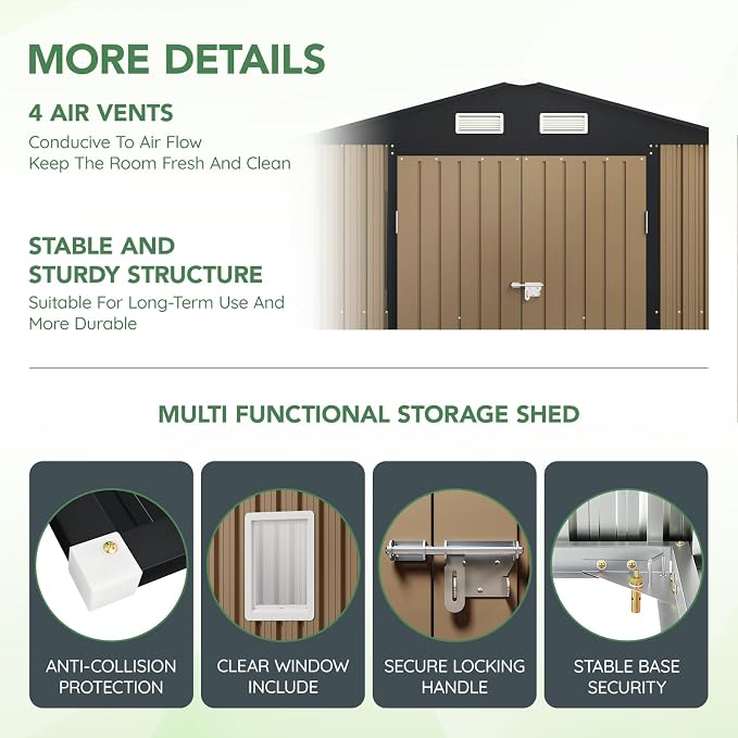 8X6FT Outdoor Steel Storage Shed - Image 3
