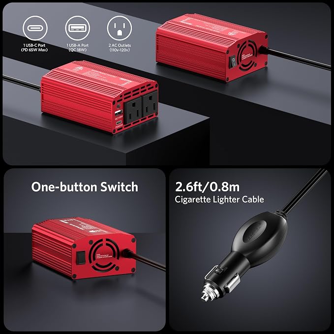 BESTEK 300W Car Power Inverter - 12V DC to 110V AC Converter - Image 4